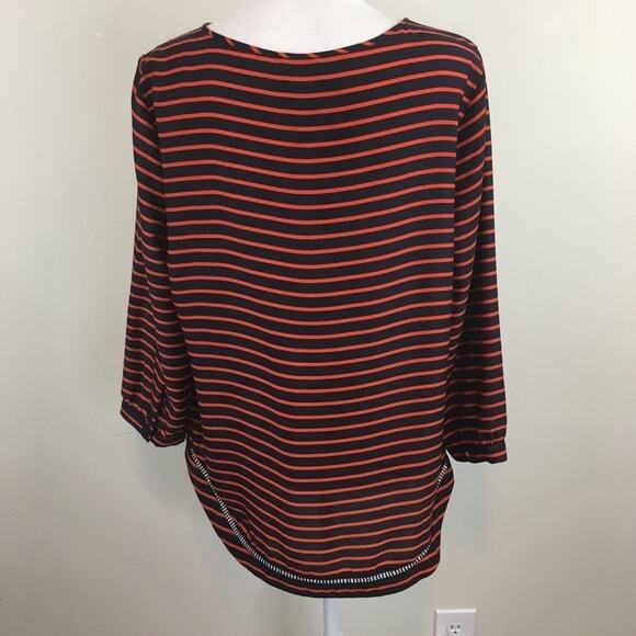 J. Crew Factory Navy and Orange Stripe Top Size Medium - Picture 8 of 8